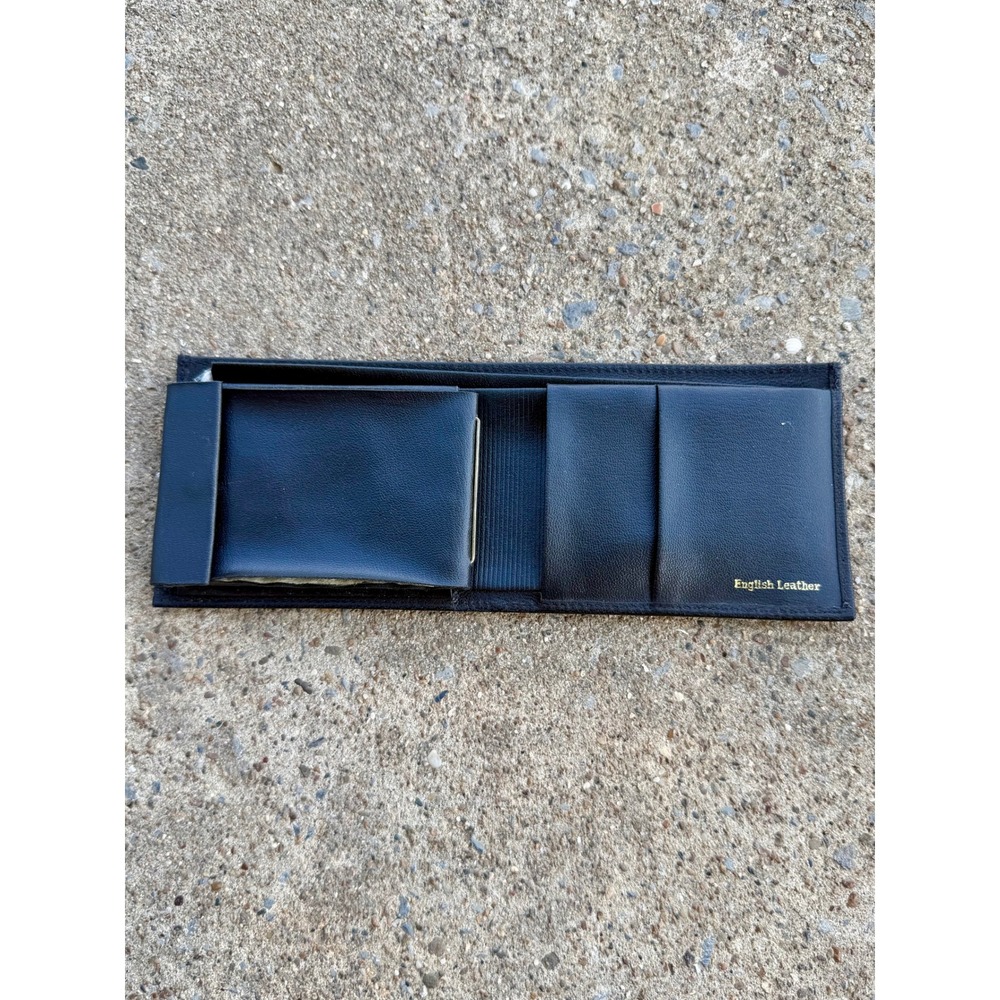 Vintage English Leather Black Genuine Leather Bifold Wallet with Coin Pocket